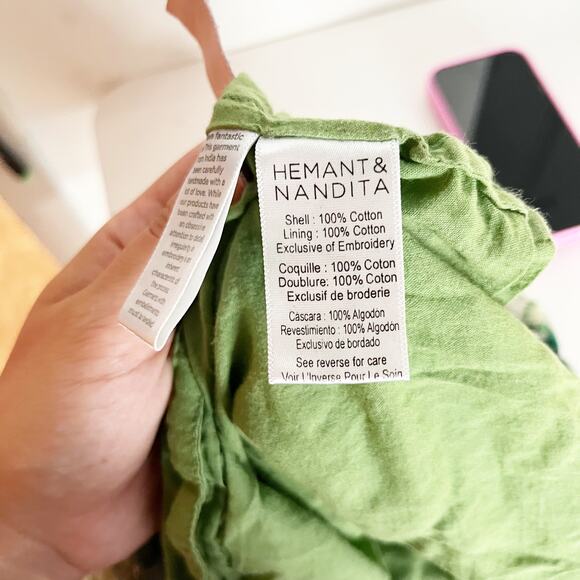 Hemant & Nandita Zaira Eyelet Floral Long Sleeve Mini Cut Out Dress Green XL - Picture 6 of 7